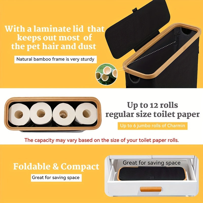 Boho-Chic Bamboo Toilet Paper Holder with Storage Basket