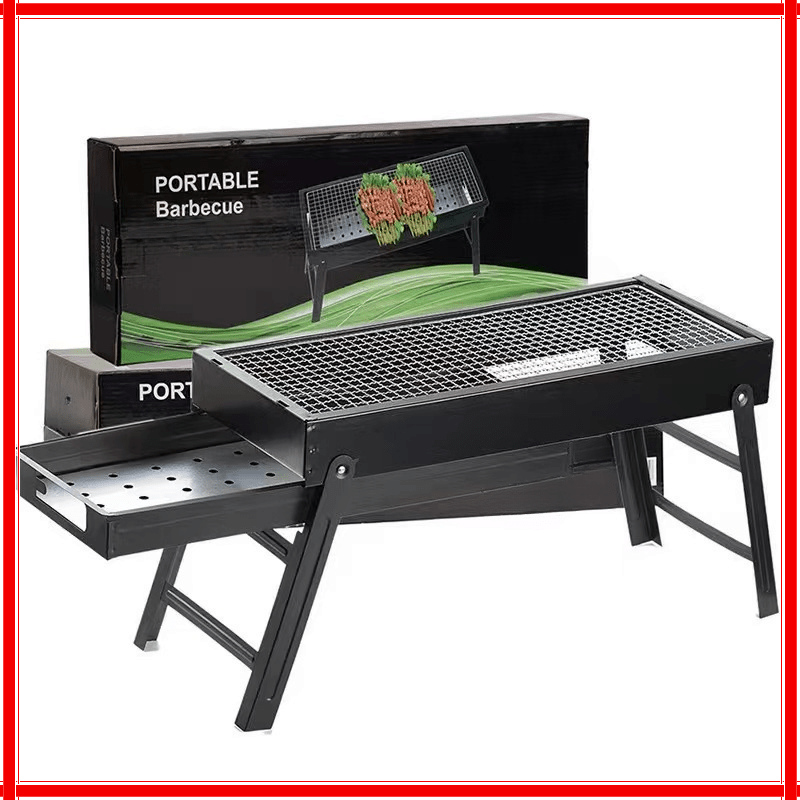 Portable Folding BBQ Grill with Side Shelf