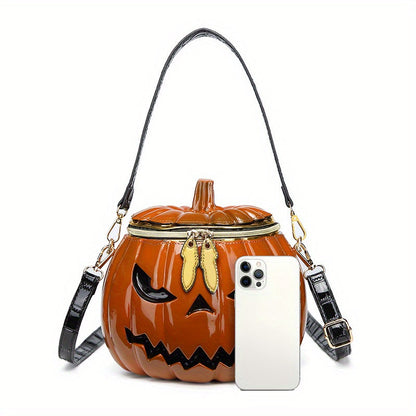 Chic Halloween Pumpkin Crossbody Bag with Dual Straps - Orange