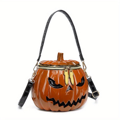 Chic Halloween Pumpkin Crossbody Bag with Dual Straps - Orange