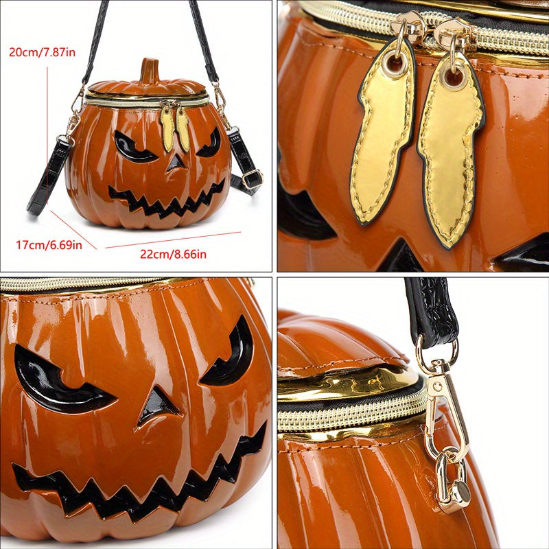 Chic Halloween Pumpkin Crossbody Bag with Dual Straps - Orange