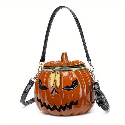 Chic Halloween Pumpkin Crossbody Bag with Dual Straps - Orange