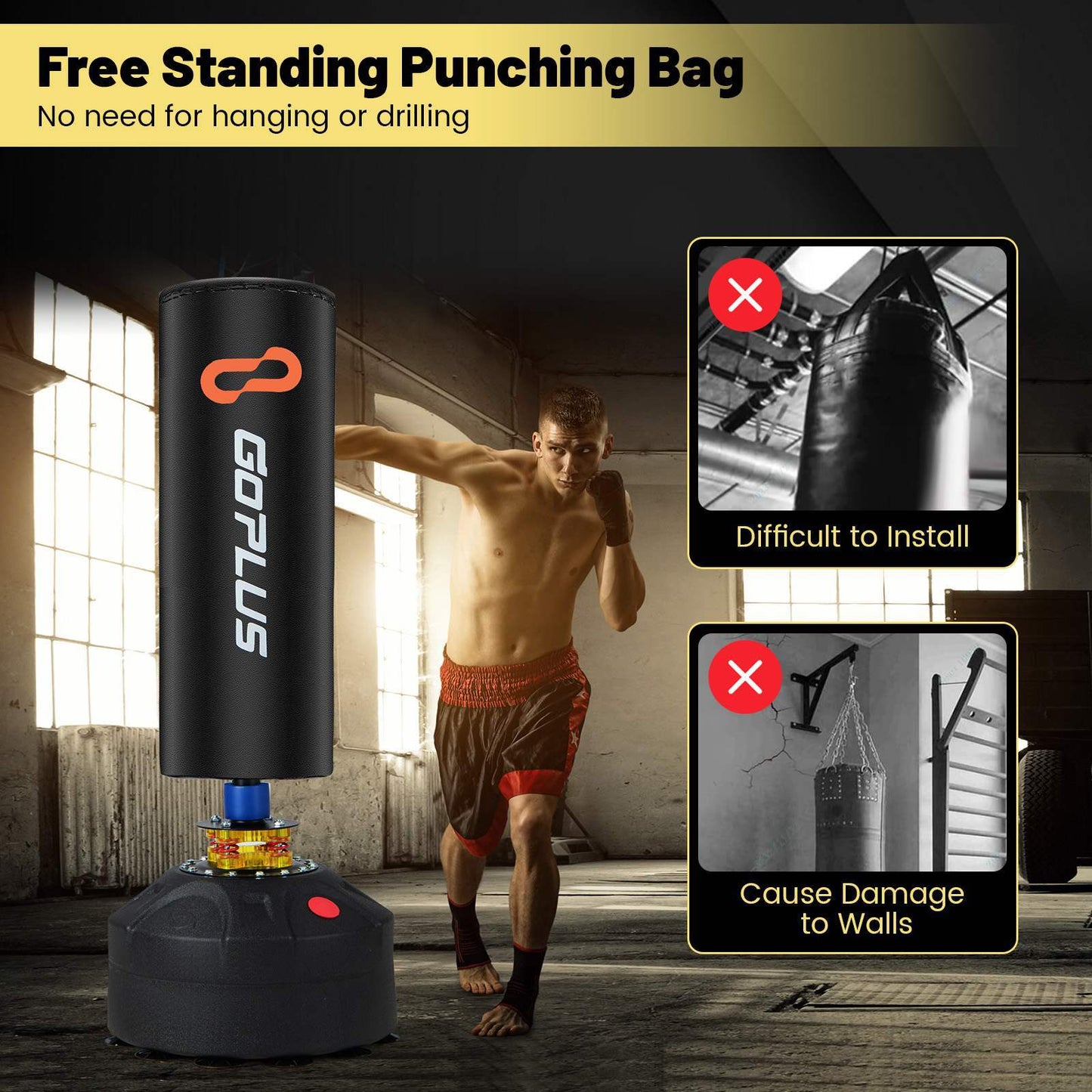 Free Standing Punching Boxing Bag - Heavy Duty Sandbag w/ Boxing Gloves(Black)