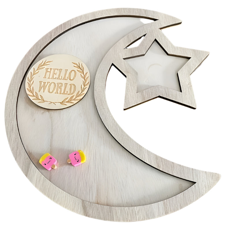 Wooden Moon and Star Snack Tray Decor