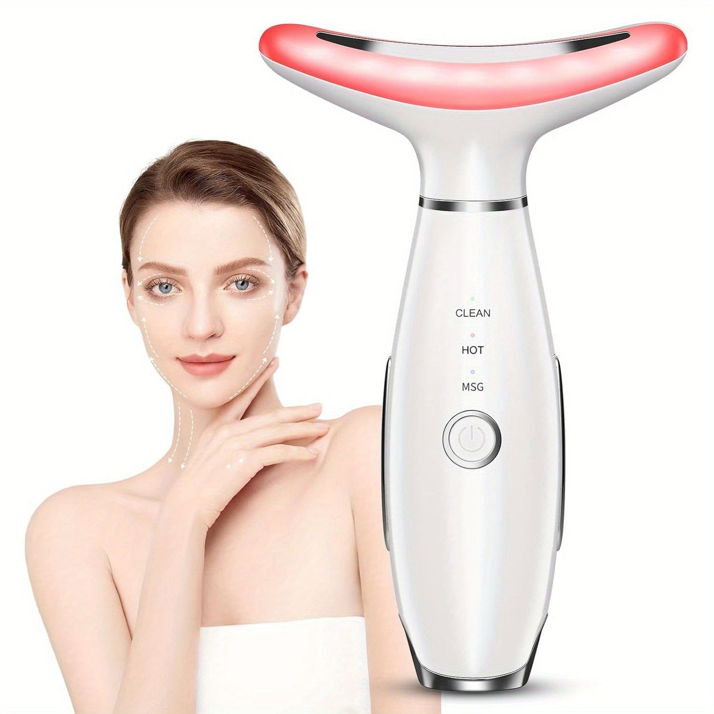 USB Rechargeable Facial & Neck Massager with 3 Massage Modes(White)