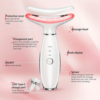 USB Rechargeable Facial & Neck Massager with 3 Massage Modes(White)
