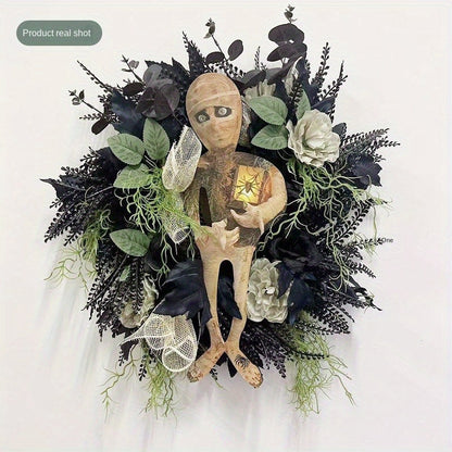 Spooky Mummy Halloween Wreath for Door and Indoor