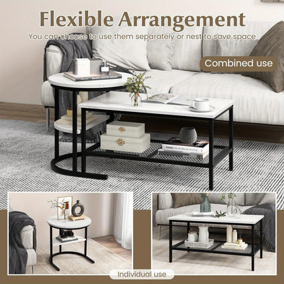 2x Nesting Coffee Table Set - White Faux Marble Top