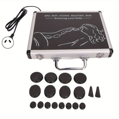 18pcs Heated Basalt Massage Stones with Warmer Box(Black)