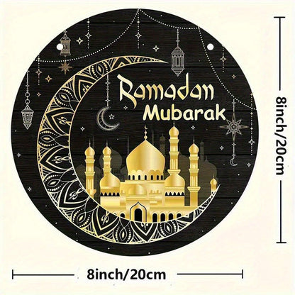 Wooden Ramadan Mubarak Sign Round Wreath Decor