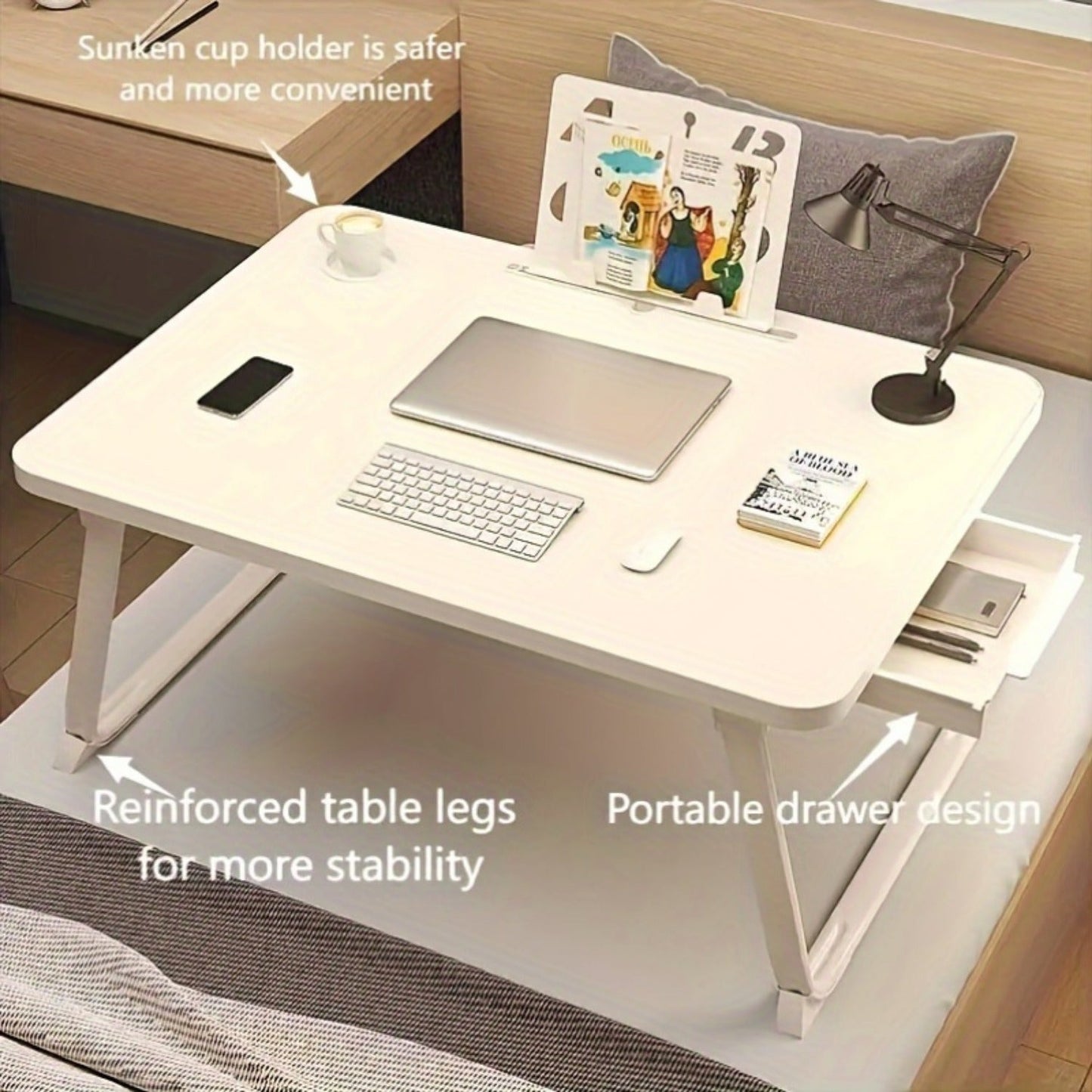 Folding Laptop Table with Wood Top