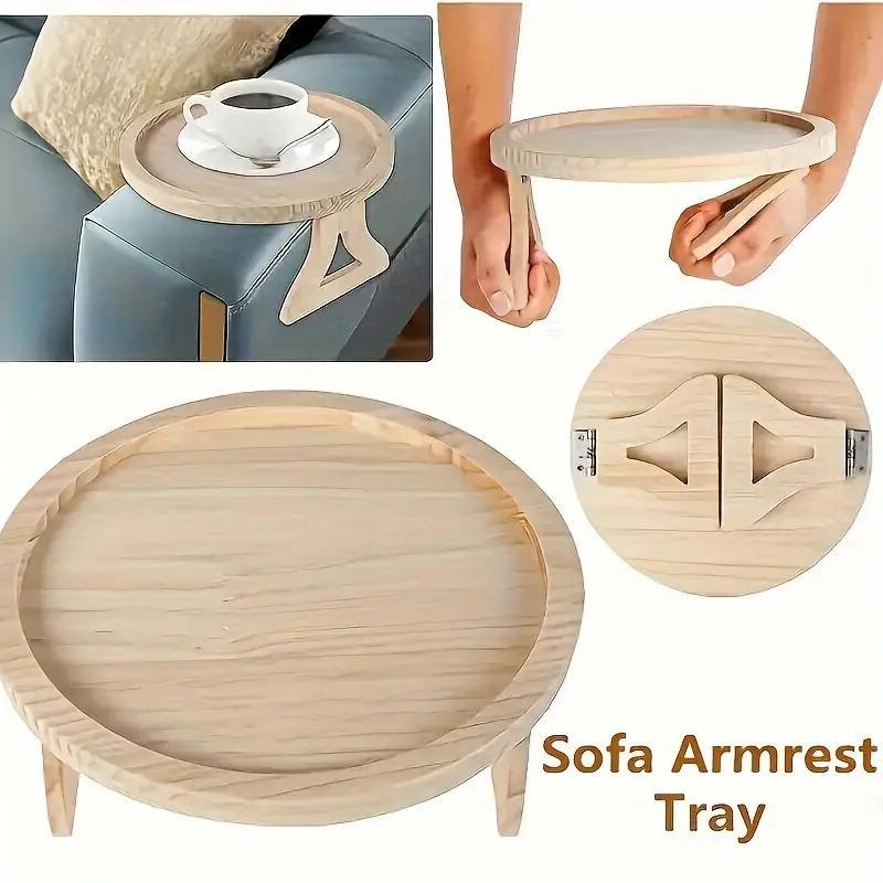Foldable Wooden Sofa Armrest Tray Clip-On