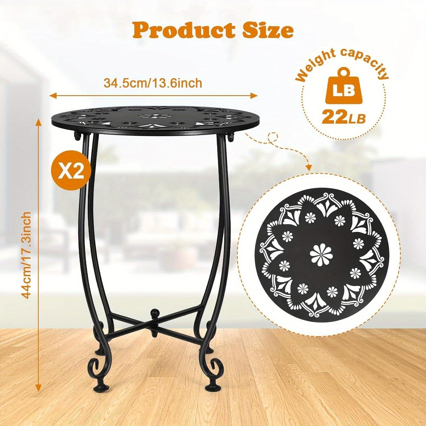 2-Pack Cast Iron Patio Side Tables