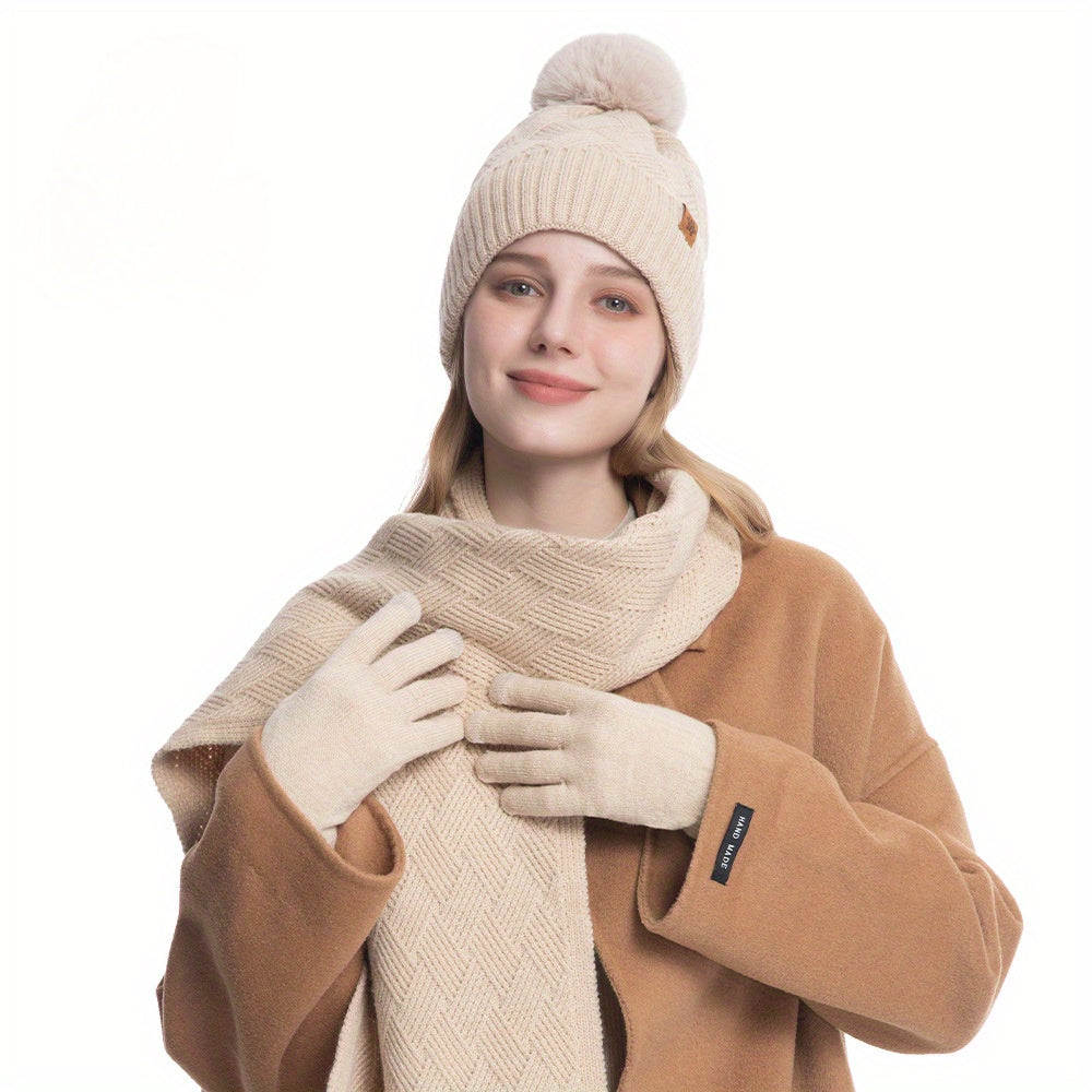 Women's Winter Cashmere Hat and Scarf Set