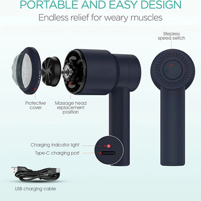 Cordless Handheld Body Massager with 5 Replaceable Heads(Black)