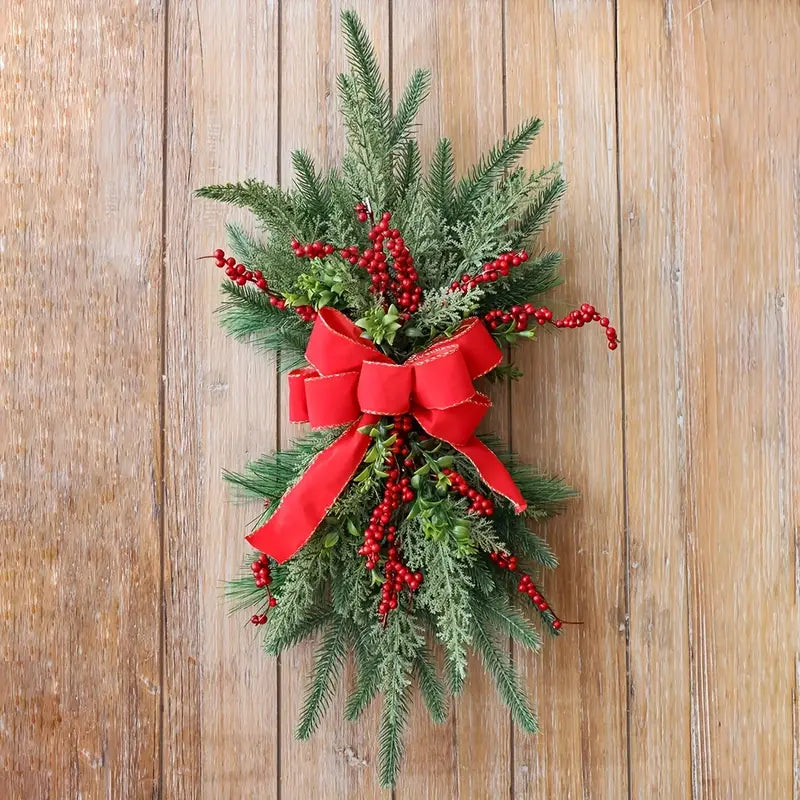 Yuletide Elegance: Rattan Garland with Festive Red Bows