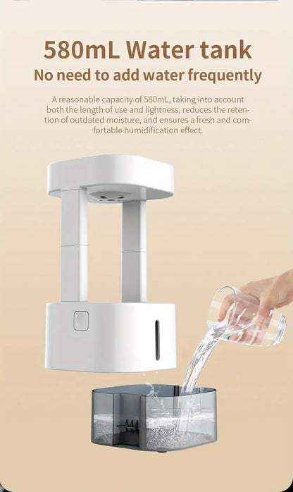 Levitating Plant Water Drop Humidifier - 580ML Cool Mist, Anti Gravity Design, USB Powered, Nightlight
