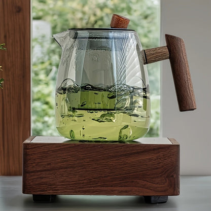 Glass Tea Kettle with Strainer & Wood Handle