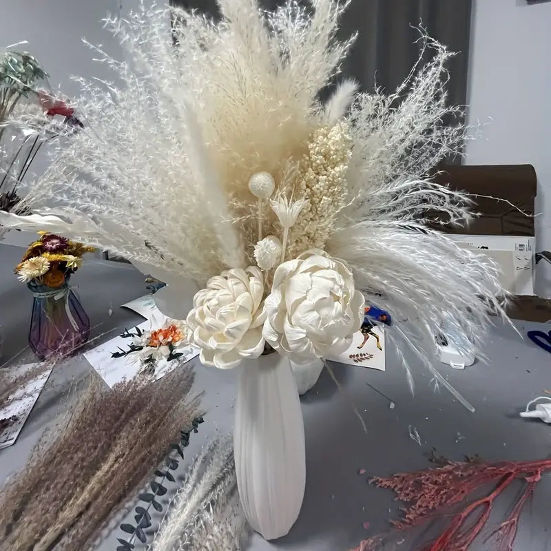 Real Touch Dried Flower Set - 50pcs Artificial Rabbit Tail Reed Set (90cm)