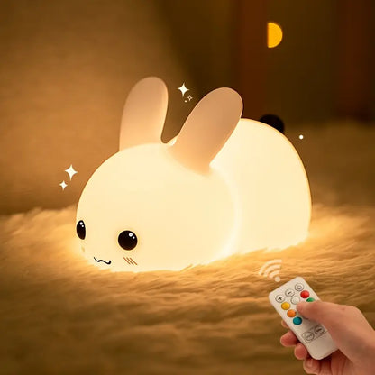 LED Cute Bunny Night Light - Rechargeable Color Changing Lamp for a Glowing Rabbit Experience- Colorful With Remote