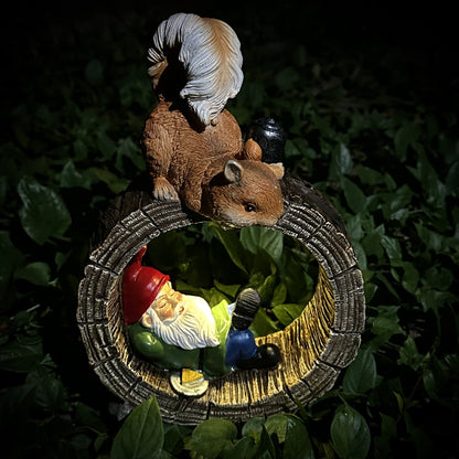 Solar Squirrel Elf Garden Statue Light with Wireless Charging