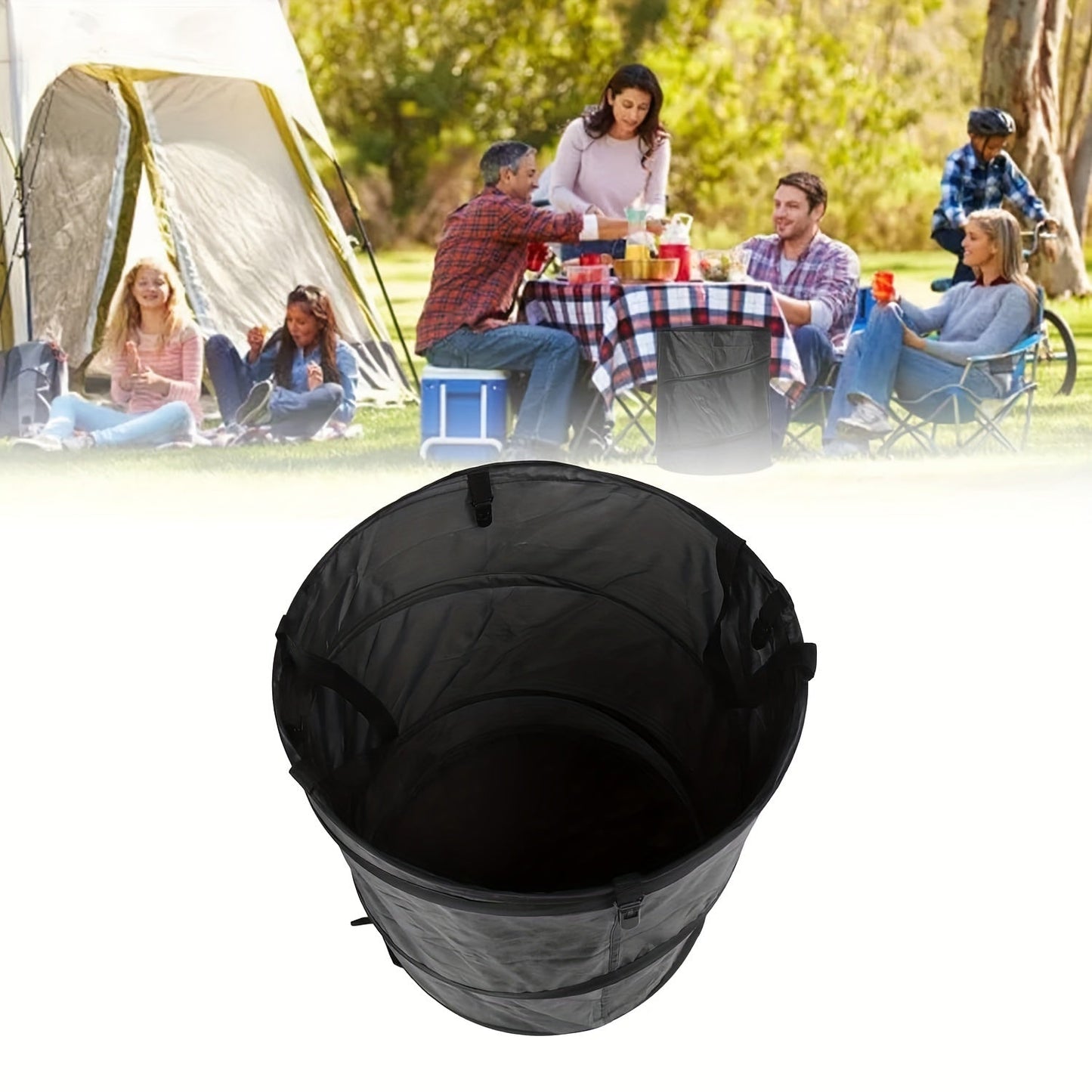 Black Portable Foldable Trash Can with Carry Handle