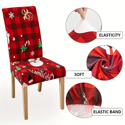 4-6PCS Fabric Christmas Chair Slipcovers - Festive Snowman Designs - Elastic, Decorative Covers for Dining Chairs, Hotel, Office, Banquets