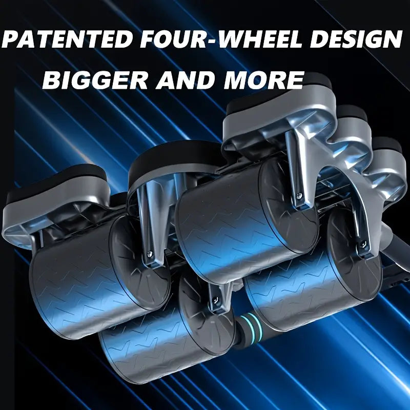 1pc 4-Wheel Abdominal Roller with Automatic Rebound and Elbow Support Pads - Black