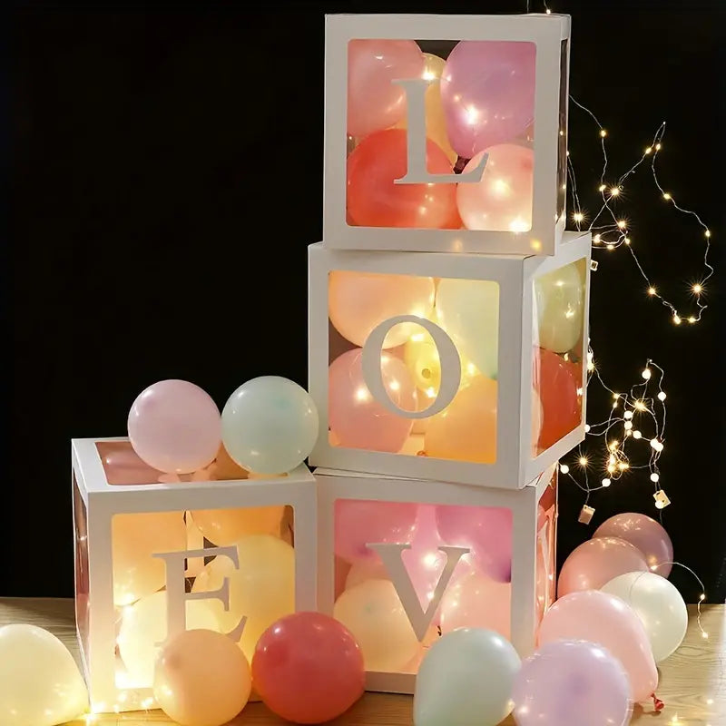 White LOVE Letter Wedding Decoration Set with Transparent Balloon Boxes (4 Boxes + LOVE Letters), 30cm