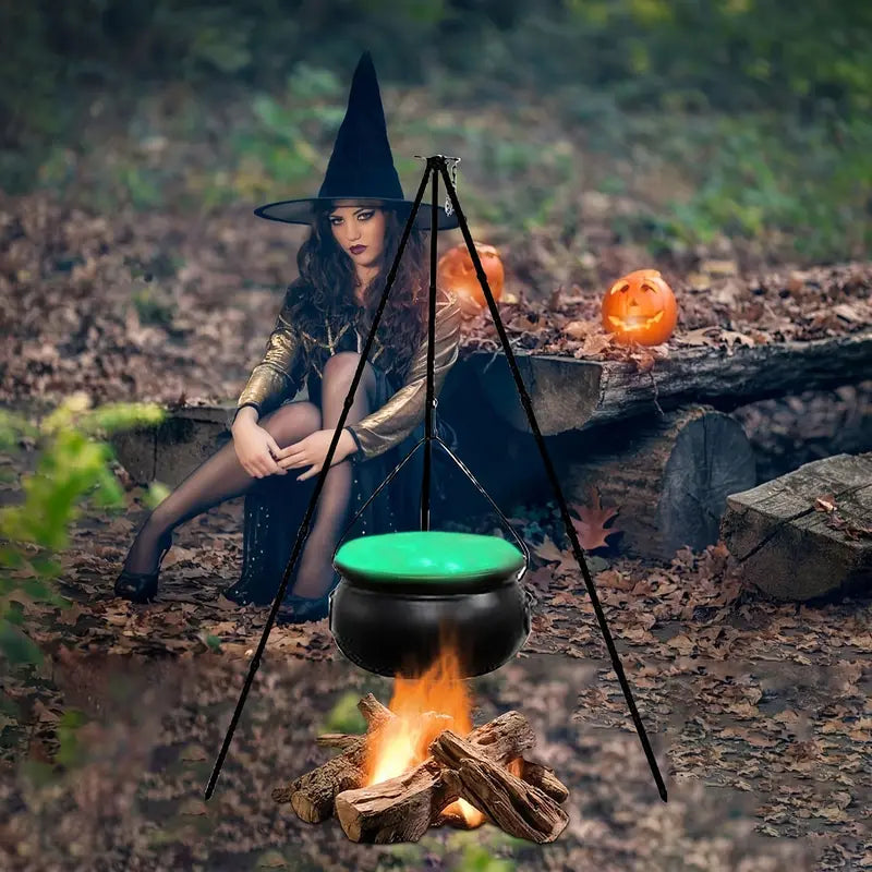 Witch's Cauldron with Lights - Black Plastic Bowl