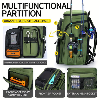 Fishing Backpack with Rod Holder & Tackle Box