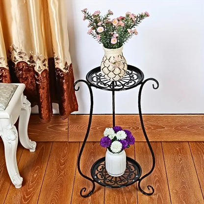 Black European Double-layer Flower Rack