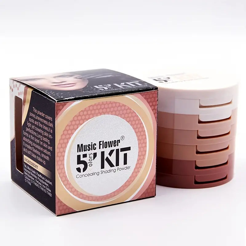 5-in-1 Concealer, Contour, Bronzer Makeup Powder, Oil Control Setting Powder With Puff And Mirror, Long Lasting And Waterproof