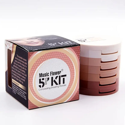 5-in-1 Concealer, Contour, Bronzer Makeup Powder, Oil Control Setting Powder With Puff And Mirror, Long Lasting And Waterproof