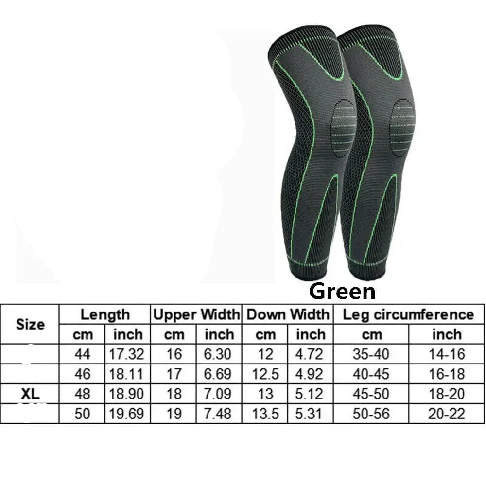 2Pcs Full Length Knee Support Compression Sleeve XL Green