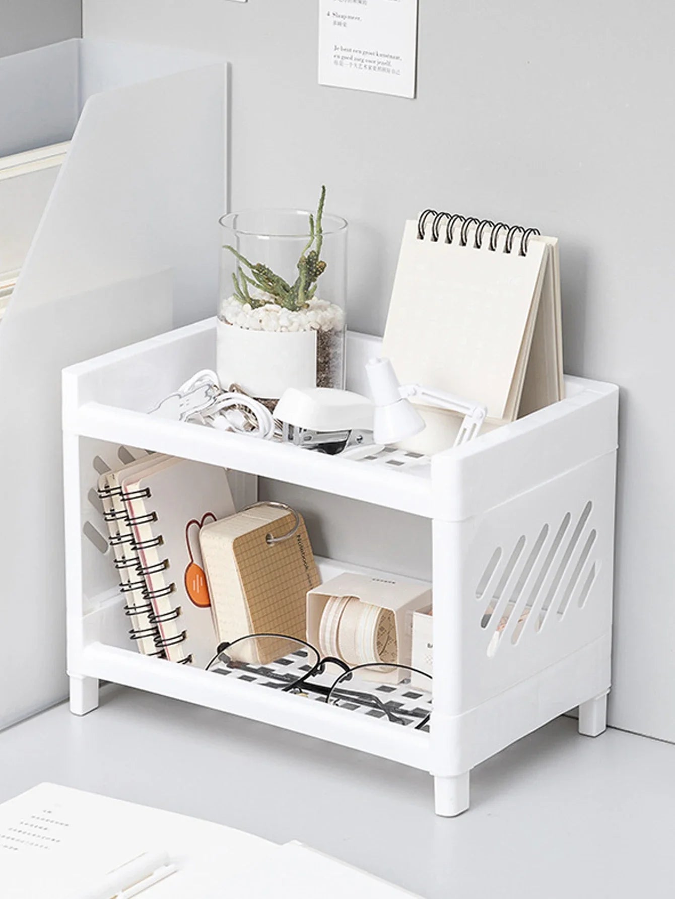 Double Layer Storage Rack for Desk Organization