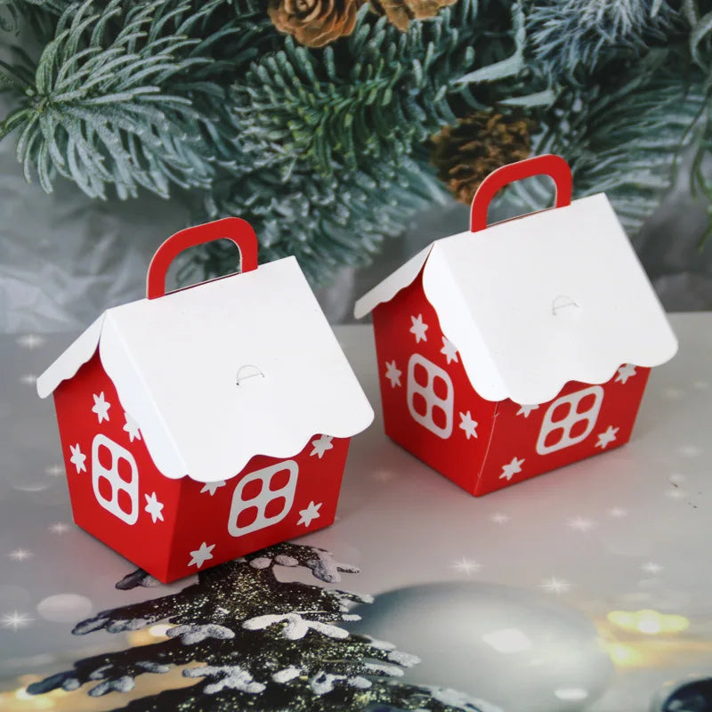 1Pcs Christmas Candy Boxes Red House Cookie Biscuit Packing Paper