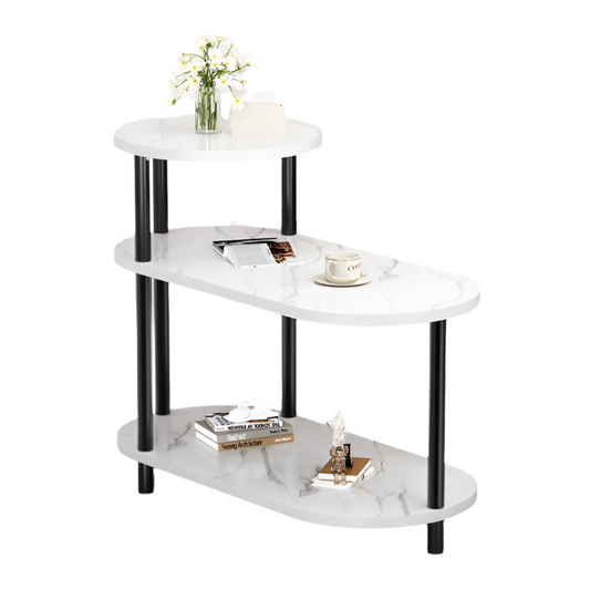 White Stone Pattern Side Table with Upgraded Thick Wooden Legs