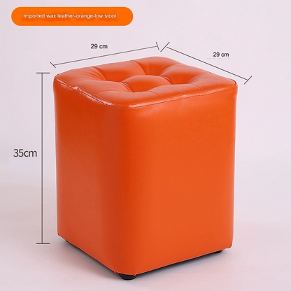 Orange Square Stool with Solid Wood Frame