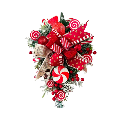 Christmas Candy Bow Upside-Down Tree Wreath Decor