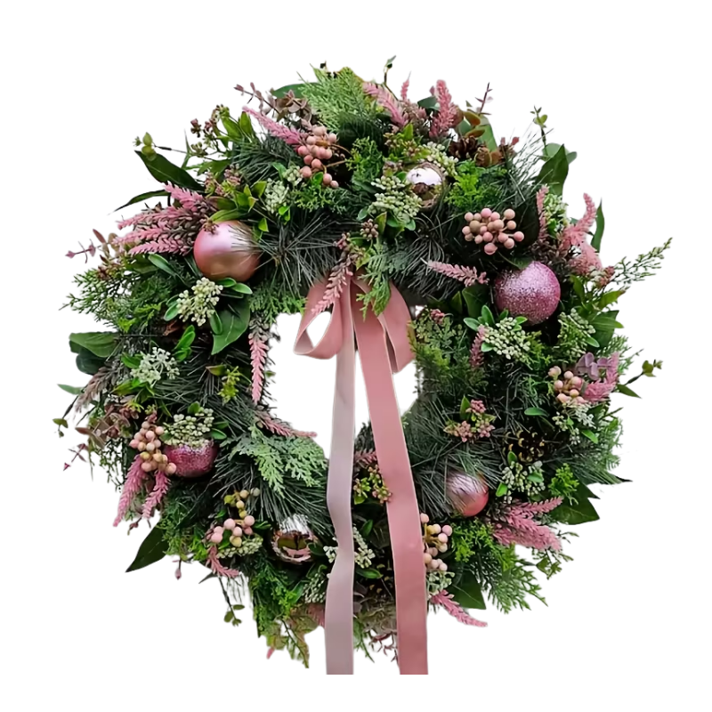 Pastel Pink & Green Christmas Door Wreath