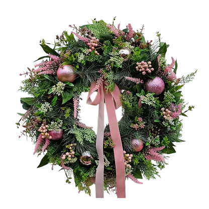 Pastel Pink & Green Christmas Door Wreath