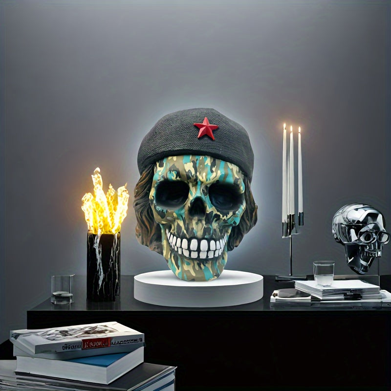 Green Camo Skull Statue - Resin Craft