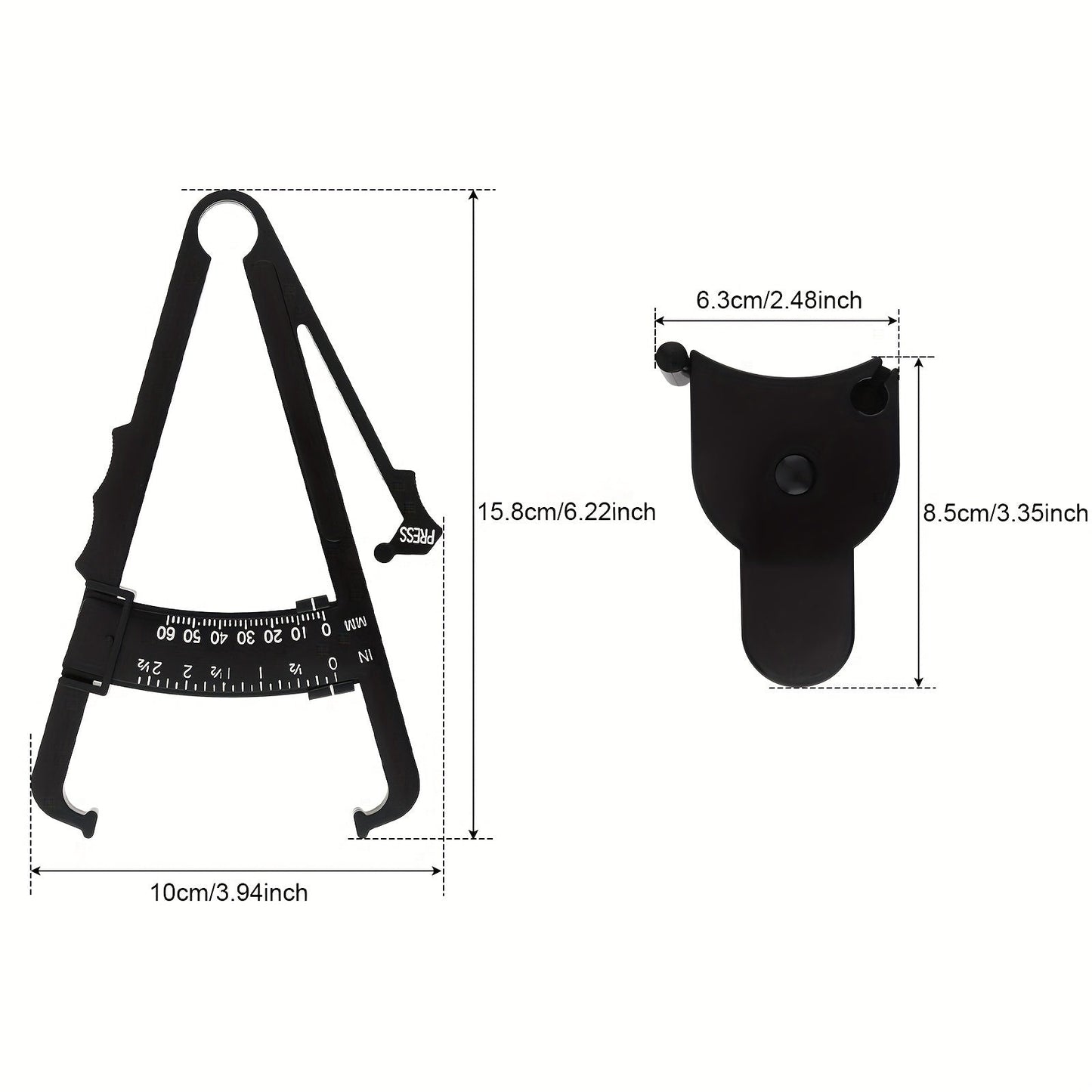 Portable Body Fat Caliper and Tape Measure Set(Black)