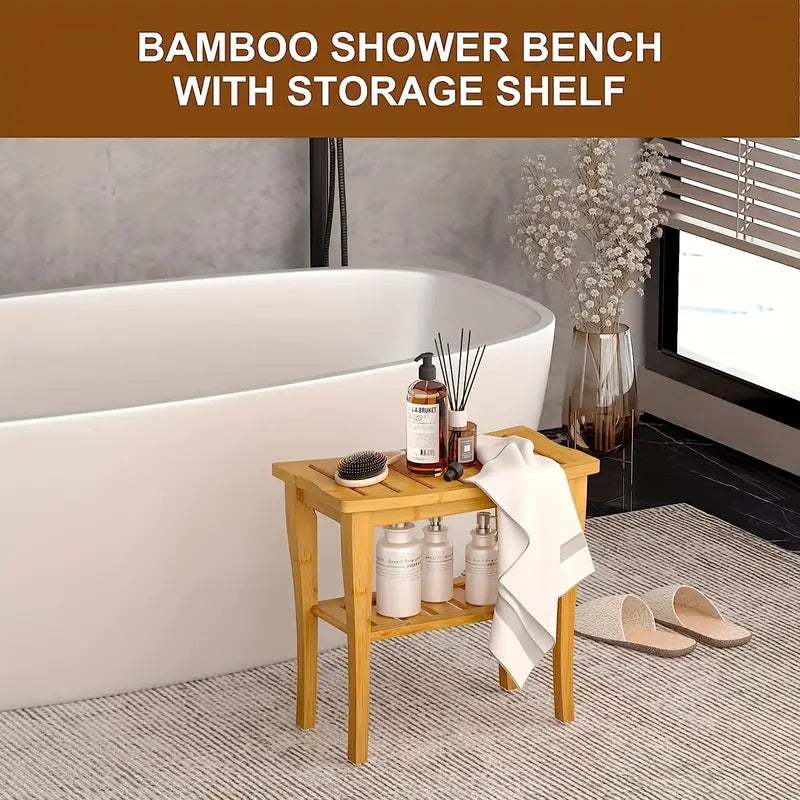 Bamboo Shower Bench with Shelf