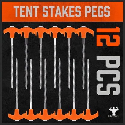 18 pcs Heavy Duty Tent Stakes Set with Rope & Hook