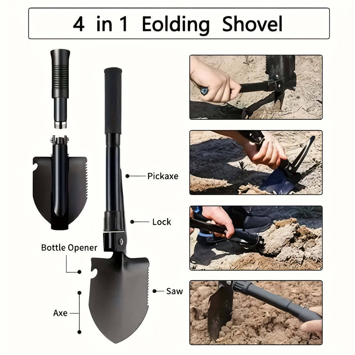 Lightweight Foldable Multi-Tool Steel Shovel for Outdoors