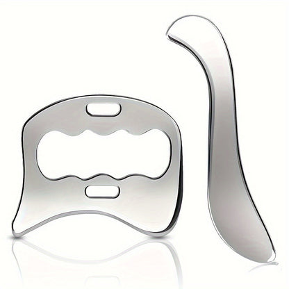 2pcs Stainless Steel Gua Sha Massage Tool Set(Silver)