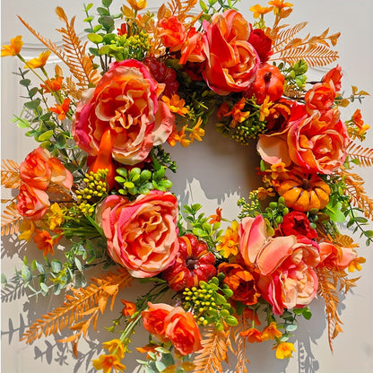 Pumpkin & Peony Halloween Wreath