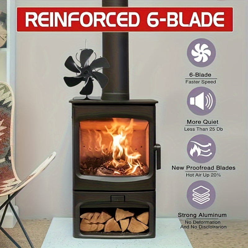 Silent Heat-Powered Wood Stove Fan (6-Blade)